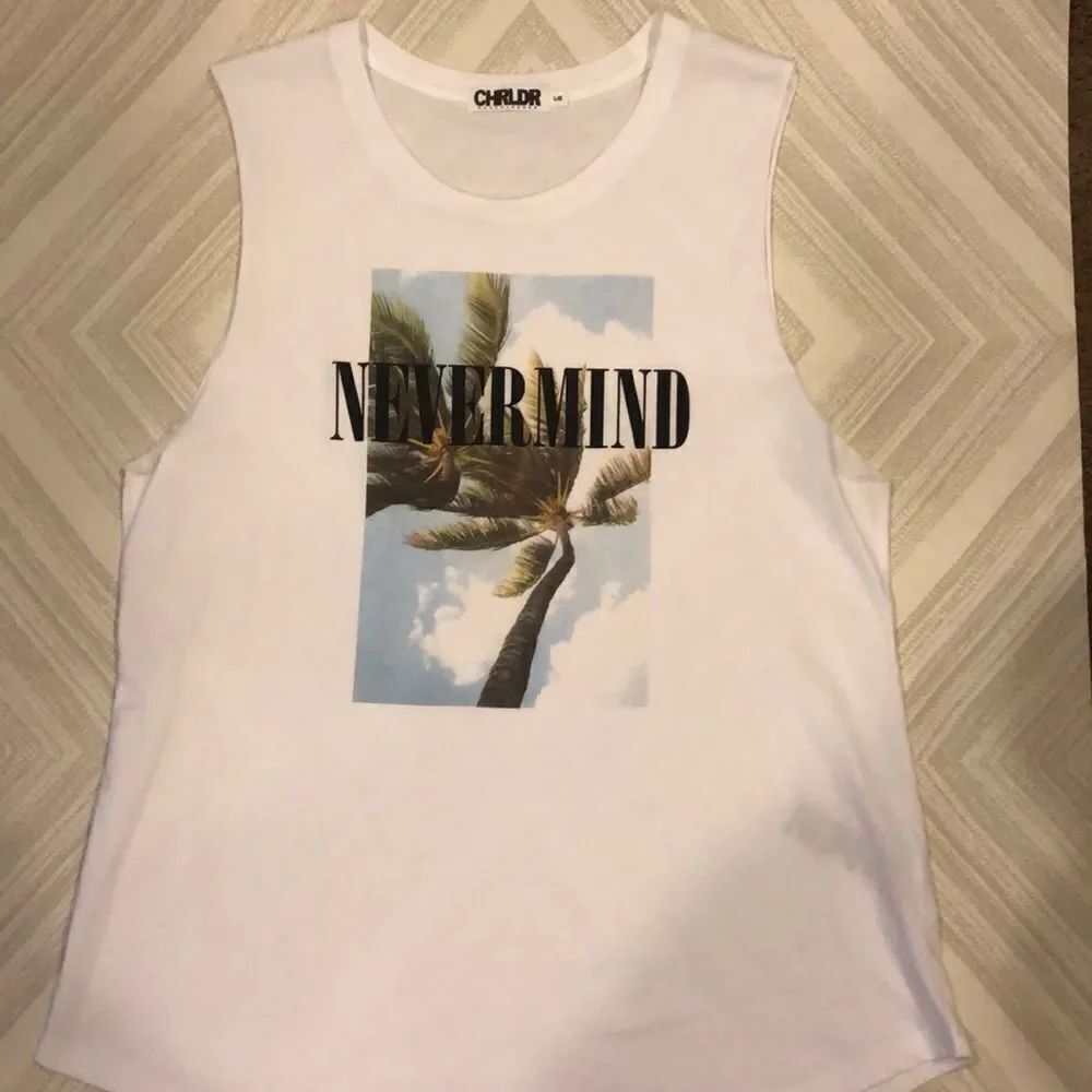 Chrldr “Nevermind” w. Palm Tree White Tank Top - Size S
